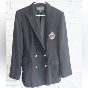Vintage Lauren Ralph Lauren Black Blazer with Crest and Silver Buttons